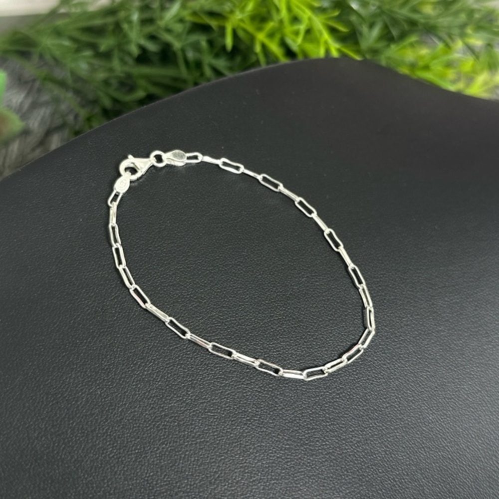 925 Sterling Silver paper clip chain Bracelet - Picture 2 of 8